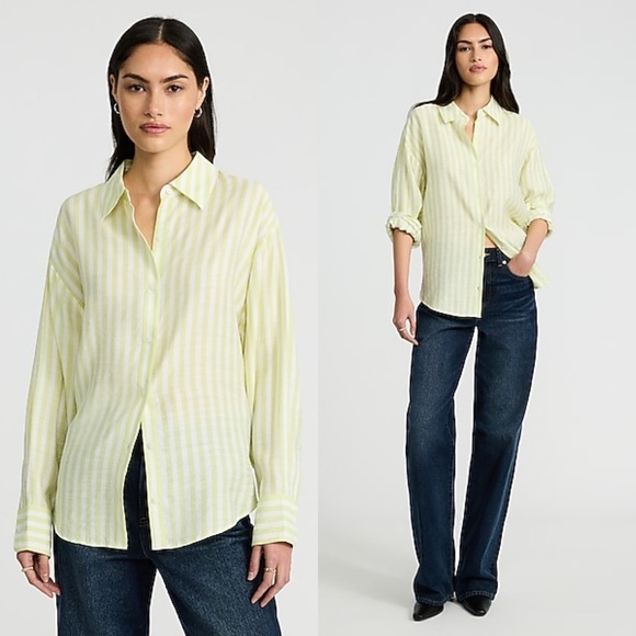 Sz S Express Striped Textured Slub Boyfriend Portofino Shirt Neutral Stripe 35 - Picture 5 of 5